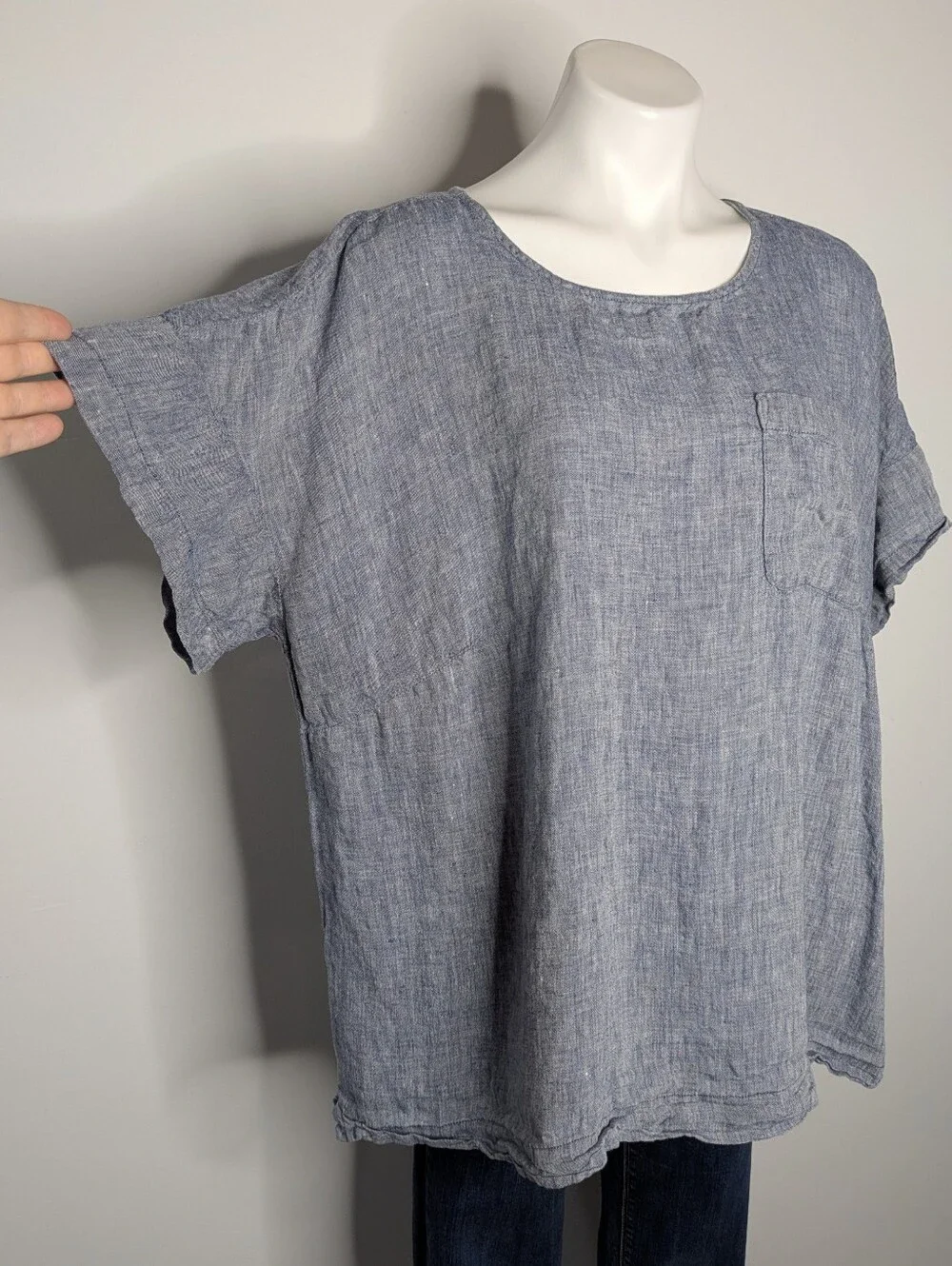 Lands End Blue 100% Linen Oversized Short Sleeve T-shirt Blouse 1X - Picture 2 of 6
